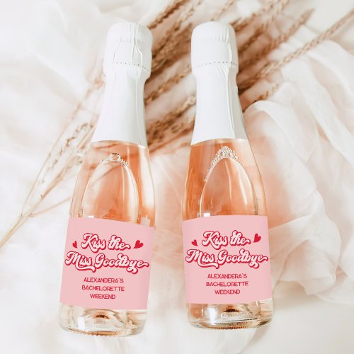 Pink Kiss the miss goodbye Bachelorette Party Sparkling Wine Label