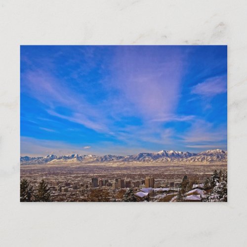 Pink Kissed Sky Over Salt Lake City Utah Postcard
