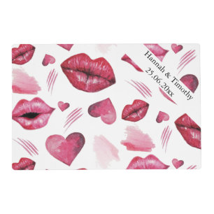 Pink Kisses And Hearts Pattern Watercolor Placemat