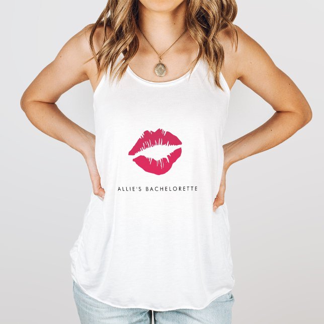 Pink Kisses Lip Print Bachelorette Party Tank Top (Creator Uploaded)