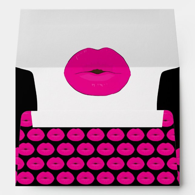 Pink Kisses on Black Valentines Day Envelope (Back (Bottom))