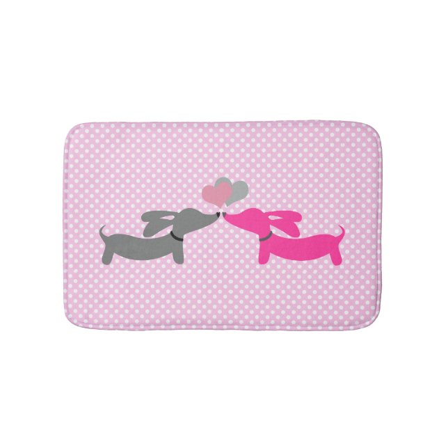 Pink Kissing Dachshunds Themed Bathroom  Bath Mat (Front)