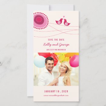 Pink Kissing Love Birds Whimsical Flower Dot Photo Save The Date by fat_fa_tin at Zazzle