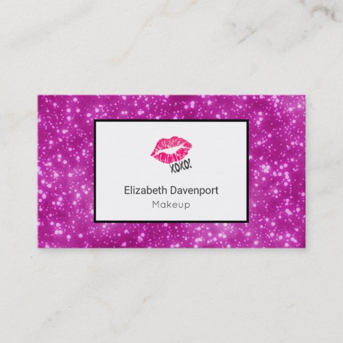 Pink Kissy Lips on Faux Pink Glitter Professional Business Card