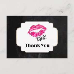 Pink Kissy Lips with xoxo! Gold on Black Thank You