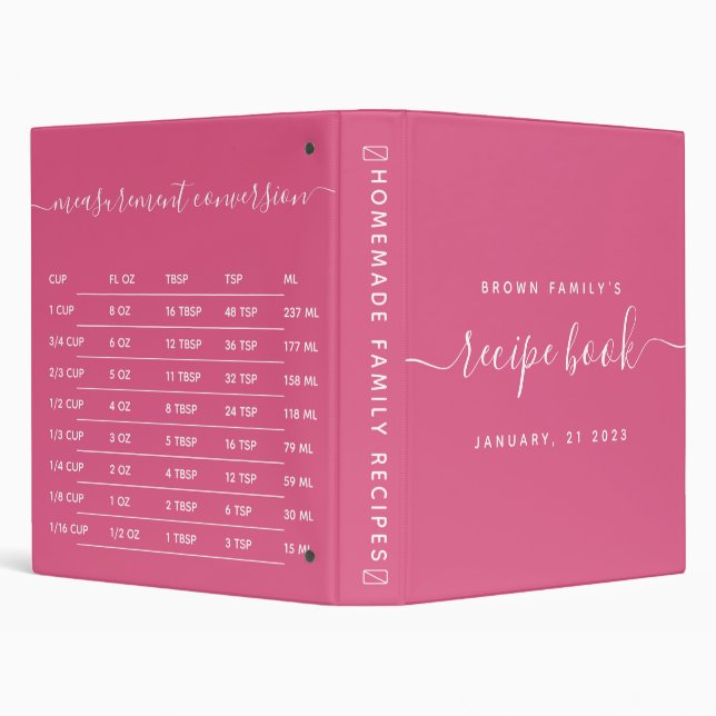 Pink Kitchen Measurement Recipe 3 Ring Binder (Background)