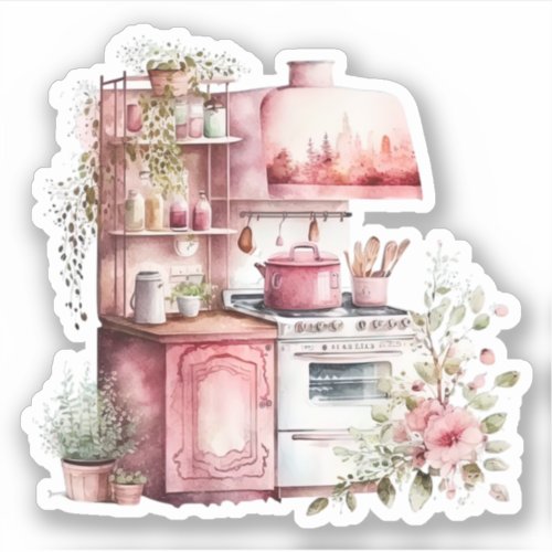 Pink Kitchen Unit Sticker