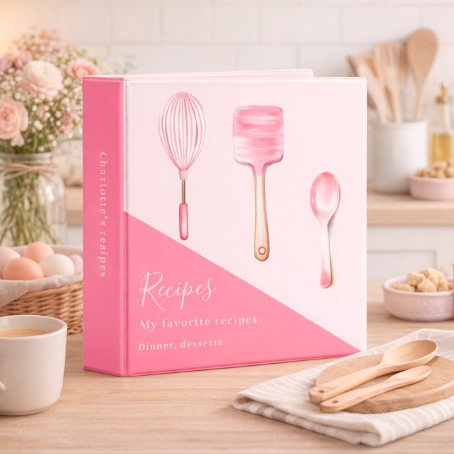 Pink kitchen utensils recipe 3 ring binder (Creator Uploaded)