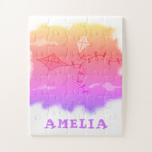 Pink Kite Sky Cloud Drawing Girls Name Jigsaw Puzzle