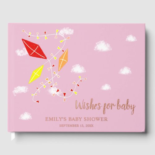 Pink Kites Baby Shower Gold Foil Wishes for Baby  Foil Guest Book