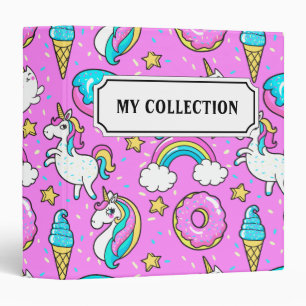 Pink Kitschy glittery funny unicorn and kitty 3 Ring Binder
