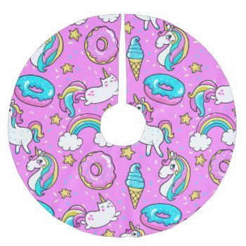 Pink Kitschy Glittery Funny Unicorn And Kitty Brushed Polyester Tree Skirt by AllAboutPattern at Zazzle