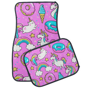 Pink Kitschy glittery funny unicorn and kitty Car Mat