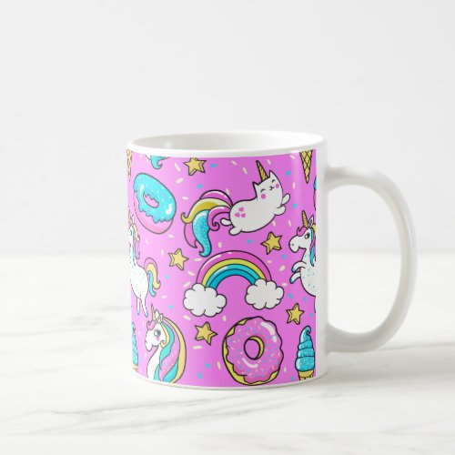 Pink Kitschy glittery funny unicorn and kitty Coffee Mug
