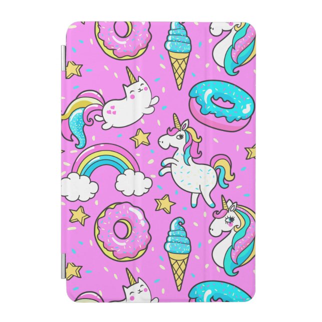 Pink Kitschy glittery funny unicorn and kitty iPad Mini Cover (Front)