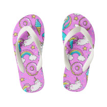 Pink Kitschy glittery funny unicorn and kitty Kid's Flip Flops Pink Kitschy glittery funny unicorn and kitty Kid's Flip Flops