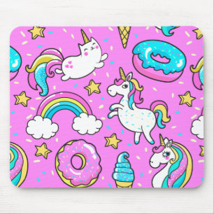 Pink Kitschy glittery funny unicorn and kitty Mouse Pad