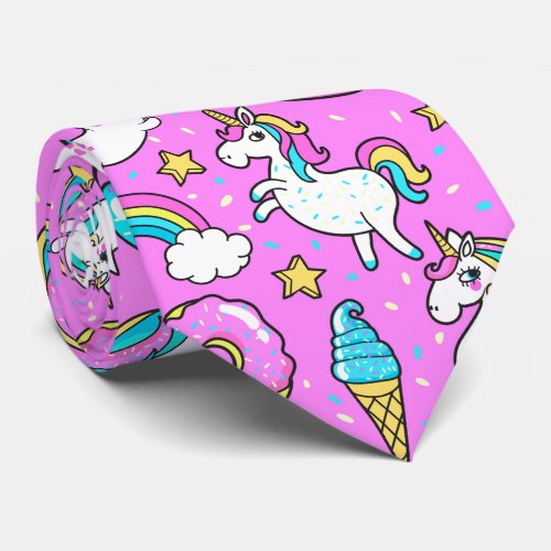 Pink Kitschy glittery funny unicorn and kitty Tie