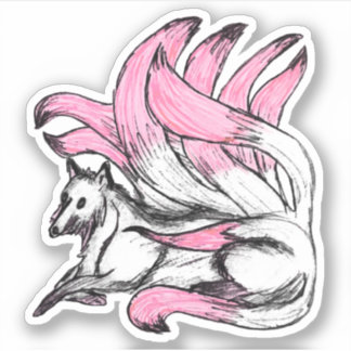 Pink Kitsune Japanese Fox Sketch Sticker