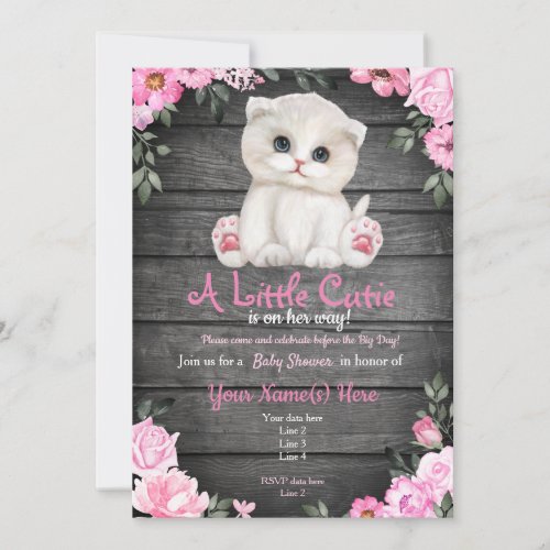 Pink Kitten Baby Shower invitation rustic Invitation