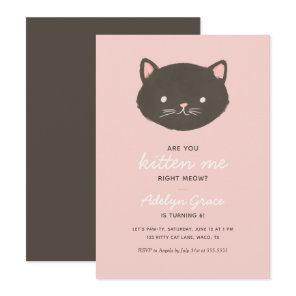 Pink Kitten Girl Birthday Party Invitation