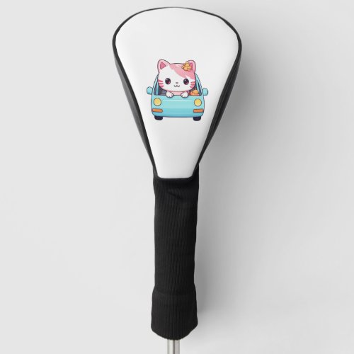 Pink kitten in its extreme adorable blue car   golf head cover