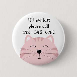 Pink Kitten smile,  Child Emergency Contact Button