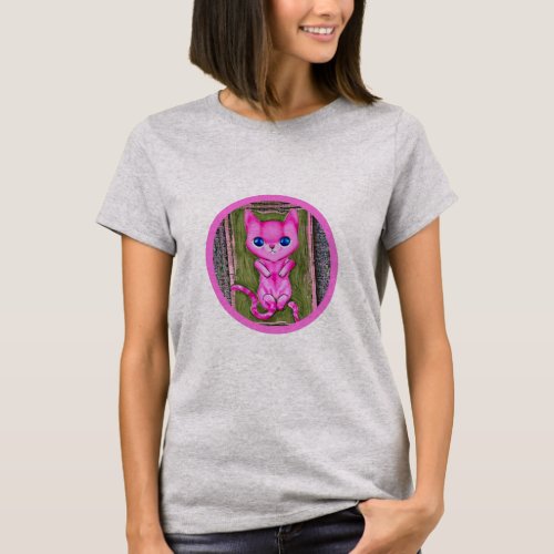Pink kitten with long tail T_Shirt