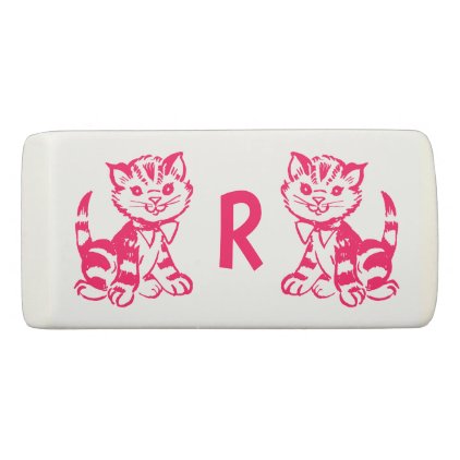 Pink kittens monogram and name eraser