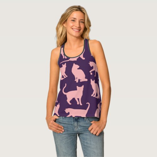 Pink Kitties on Purple Tank Top