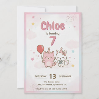 Pink Kitty Birthday Party for Girls Cute Kawaii Invitation