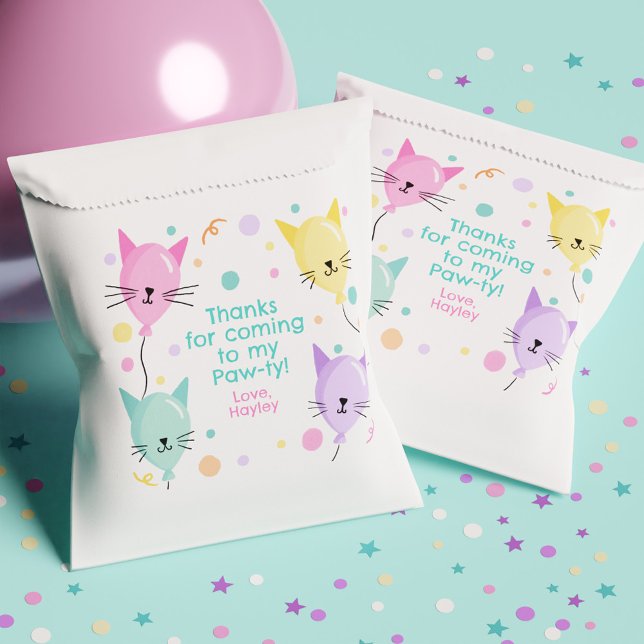 Pink Kitty Cat Balloons Kitten Party Girl Birthday Favor Bag (Pink Kitty Cat Balloons Kitten Party Girl Birthday Favor Bag)