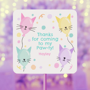 Pink Kitty Cat Balloons Kitten Party Girl Birthday Square Sticker