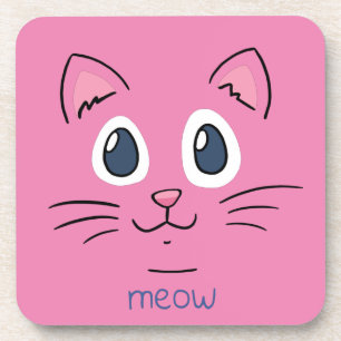 Pink Kitty Cat Beverage Coaster