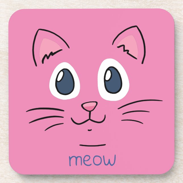 Pink Kitty Cat Beverage Coaster (Front)