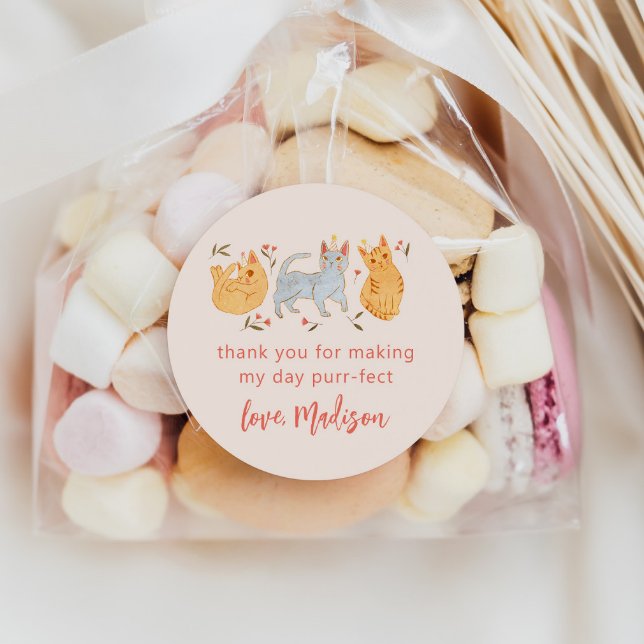 Pink Kitty Cat Birthday Party Favor Classic Round Sticker (Creator Uploaded)