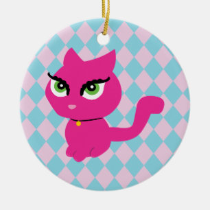 Pink Kitty Cat Ceramic Ornament