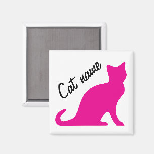 Pink kitty cat silhouette magnets with custom name