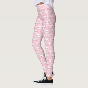 Pink Kitty Cats Cute Kawaii Leggings by DoodleDeDoo at Zazzle