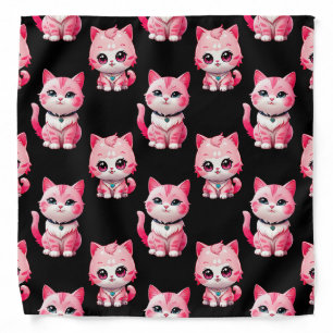 Pink Kitty Cats Design Black Bandana