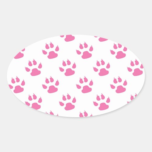 Pink kitty paw print patter oval sticker