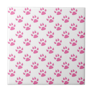 Pink kitty paw prints ceramic tile