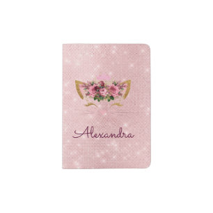 Pink Kitty Sparkle Princess Monogram Name Passport Holder