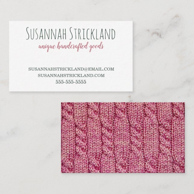 Pink knit handmade craft business card (Front/Back)