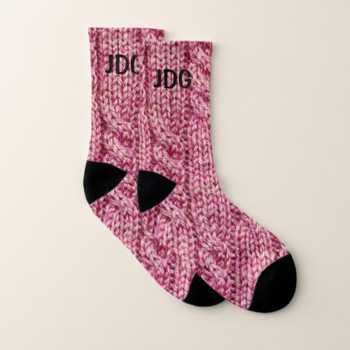 Pink knit monogram socks