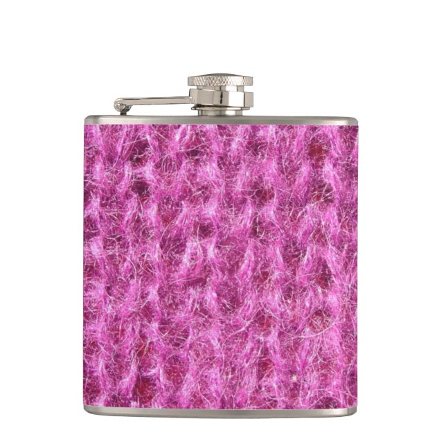 Pink Knitted Fabric Hip Flask (Front)