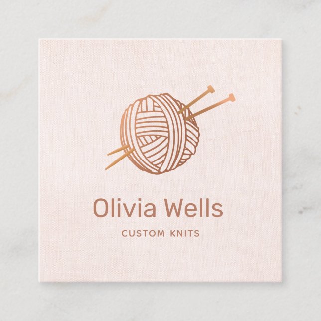 Pink Knitters Knitting Crochet Ball Square Business Card (Front)