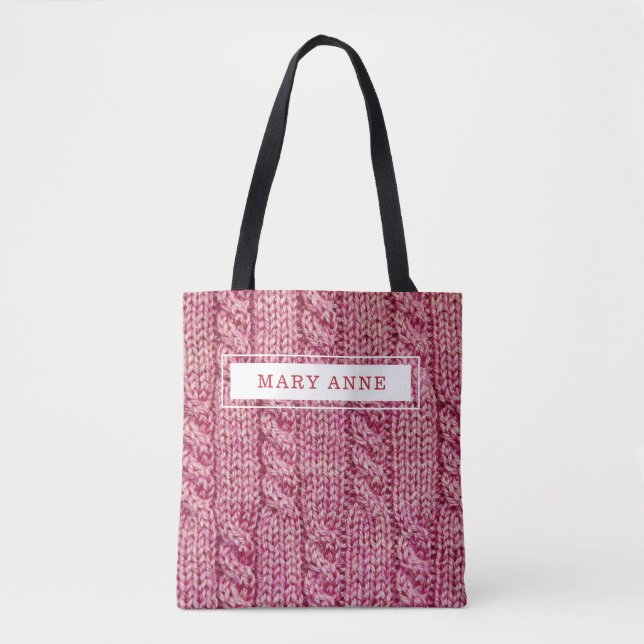 Pink knitting personalized tote bag (Front)