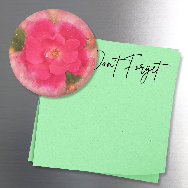 Pink Knockout Rose Watercolor  Magnet (This watercolor style pink knockout rose photo magnet adds a pretty touch to any magnetic surface!)
