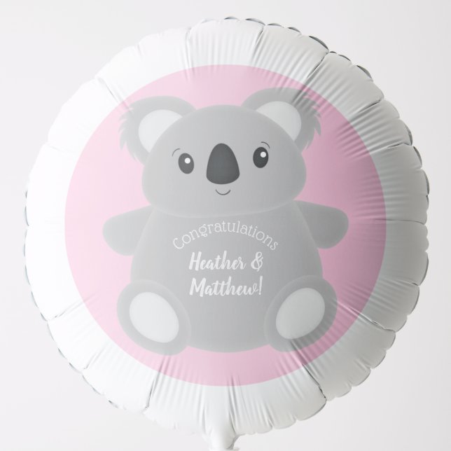 Pink Koala Bear Baby Shower Balloon (Front)
